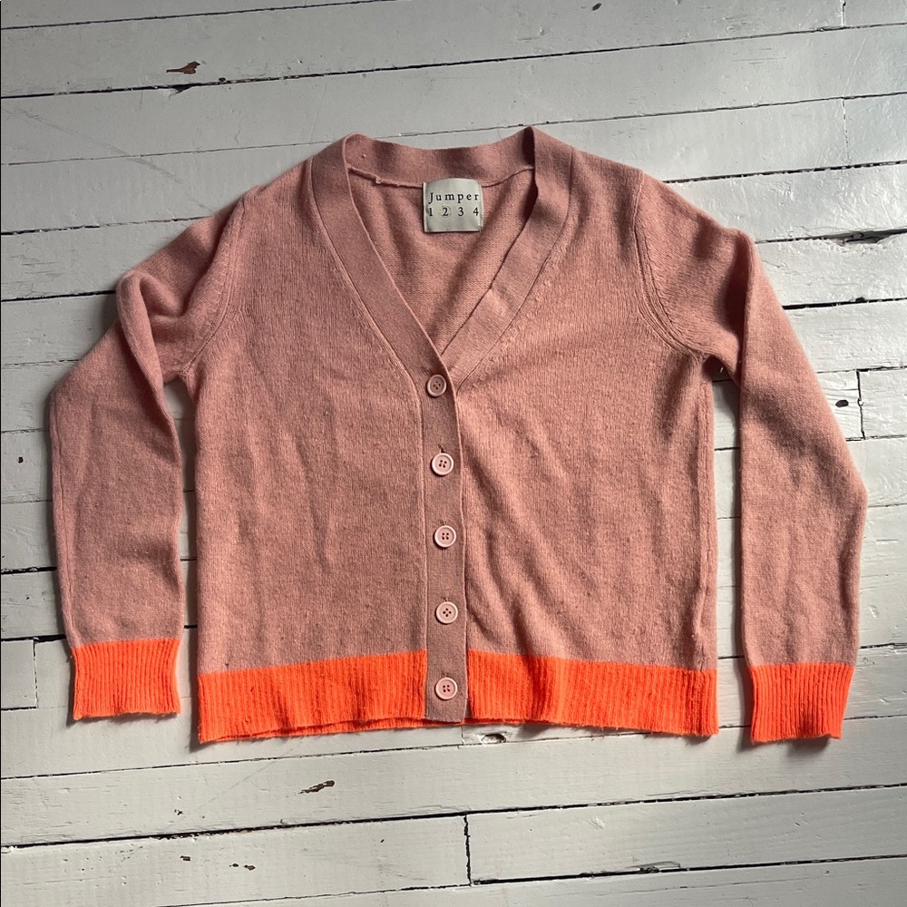 Pink and Orange Women's Contrast Cashmere Cardigan/Sweater by Jumper 1234